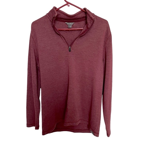 Eddie Bauer Mens Medium 1/4 Zip Pullover Sweater‎ Mock Neck Long Sleeve Maroon - Picture 1 of 7